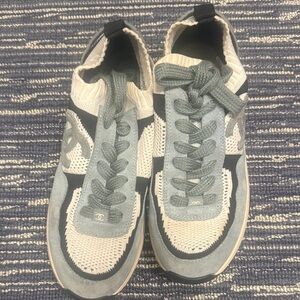 CHANEL Men's Knit & Suede Sneakers in Light Blue, Cream and Black